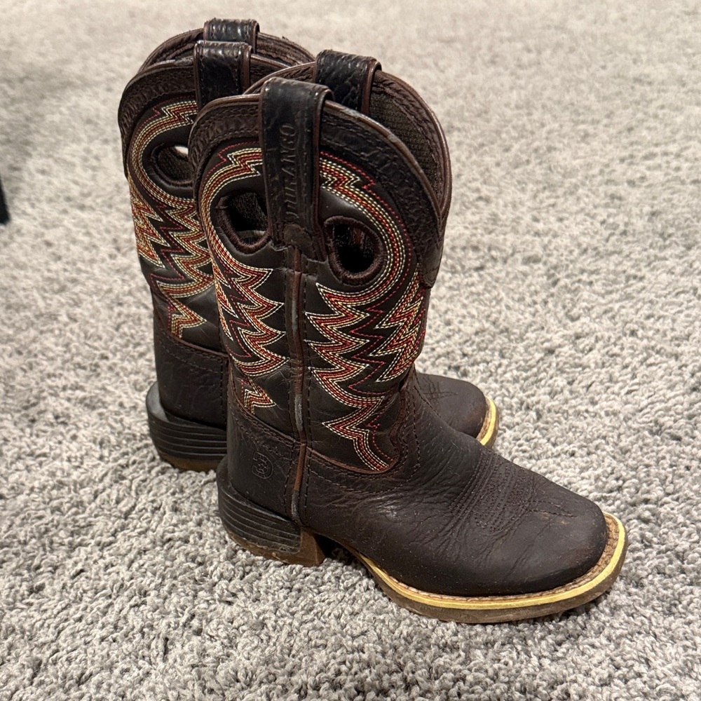Durango Brown Kids Western Boots with Red and Tan Stitching